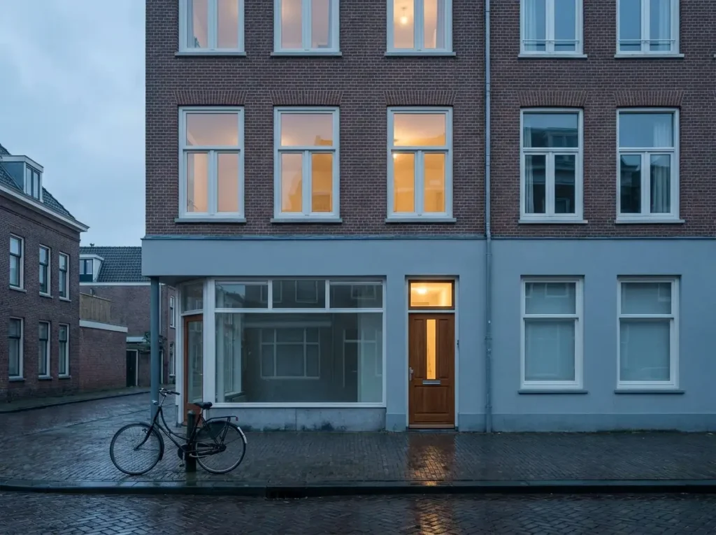 Nederlands gemengd pand met bedrijfsruimte beneden en woningen erboven